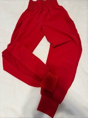Kids Red Jogger Sweatpants with Elastic Waist and Ribbed Ankles